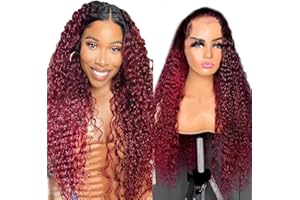 AiPliantfis Curly Wave Wig Human Hair WIg Lace Front Wig Burgundy Parrucca Donna Capelli Veri Umani 4X4 Lace Wig Glueless Pre Plucked with Baby Hair Parrucca rossa for Woman 18 Inch