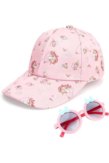 Gorra De Béisbol Con Gafas De Sol De Unicornio Para Niña - Ajustable, Con Lentejuelas Brillantes