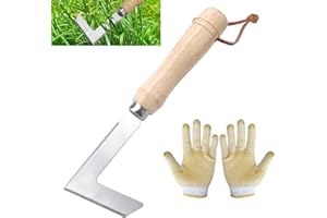 SPRIEßEN Rascador De Malas Hierbas,Cuchillo Para Malas Hierbas De Acero Inoxidable,Raspador De Suelos Con Mango De Madera,Extractor De Malas Hierbas Con Guantes,Para Desherbar,Aflojar,Regalo Para Jardineros