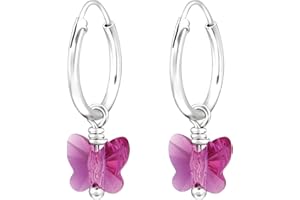 JAYARE Kristall Schmetterling Ohrringe - Kinder Creolen - Kinderohrringe Silber 925 Mädchen