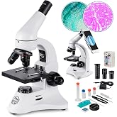 80X-2000X Optical Microscope, Metal Body, 2 WF Eyepieces, Dual Illuminators, EU Plug, Complete Accessories for Adult Beginner