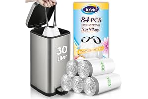 Teivio soppåsar med dragsko 30–35 l vita 84 stycken, medelstora soppåsar med dragsko för 25–35 l soptunna, avfallspåsar för hushåll kök badrum kontorssoppåsar