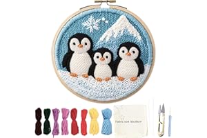 BAGUBDR Punch Needle Kit, Punch Needle Kit for Beginners, Three Little Penguins Complete Embroidery Starter Kit with Ideal for Home Crafts and Gift Giving