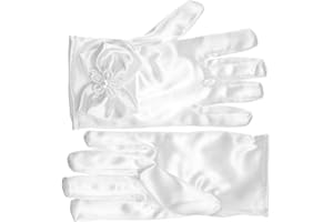 Be In Your Mind - Guanti da bambina in raso, eleganti e raffinati, per comunione, matrimonio, principessa, colore: Bianco