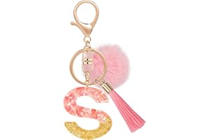 MWOOT Nombre Letra inicial Llavero, Rosa Llaveros de Coche para Mujeres, Encantos Resina para Llave de Puerta Llave del Coche Decoración del Bolso