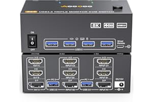 AOOCOO 8K@60Hz Displayport HDMI KVM Switch 2 PC 3 monitor 4K @144Hz USB 3.0 KVM switch con cavo USB 3.0 Controller cablato