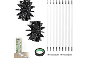 EFUTURETIME 3.6m Kit de Ramonage Poêle a Pellets, Hérisson Ramonage Diamètre 100mm, 9 Tiges de Ramonage Flexible de 410 mm, Utilisable avec Perceuse Visseuse pour Cheminée, Tuyaux, Sèche-Linge
