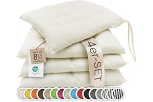 ZOLLNER 4er Set Sitzkissen in 40x40cm - gemütliche Stuhlkissen mit Bindebänder - waschbar bis 30°C - in Creme - Oeko Tex® Zertifiziert