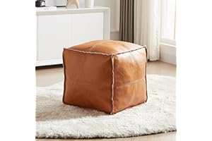 LOUIS DONNÉ Louis Donne Unstuffed Square Faux Leather PU Pouf, Supersoft Handmade Ottoman Faux Moroccan Decor, Storage Solution, Foot Rest, Footstool, Pouffe Seat for Balcony Office Indoor, Orange-45"x45"x45"…
