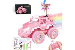 Ulikey Ferngesteuertes Auto, Off Road Auto mit LED Scheinwerfern, 1:16 SUV Pink Jeep, Offroad Auto Klettern mit Windmühle und Aufkleber, All-Terrain Ferngesteuertes Auto 4-12 Jungen Mädchen Geschenke