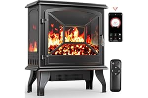 Silonn Electric Fireplace Heater,5300 BTU Portable Fireplace with App & Remote,24″/60cm Electric Corner Fireplace Low Noise with 5 Brightness Levels,Temp Control & Timer for Living Room,Bedroom