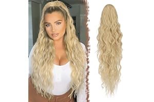 FESHFEN Coda Capelli Extension con Coulisse Lunga Biondo Miele Chiaro Ondulati Ricci Posticci Sintetici Coda Cavallo per Donna, 65 cm