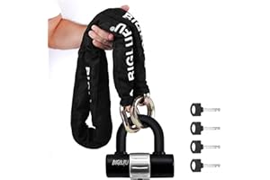 BIGLUFU Candado Moto Cadena Antirrobo Seguridad con 4 llaves, 100/120/150cm Largo Cadena de 10/12/15mm de grosor a prueba de cortes con U Lock para Antirrobo Moto, Bicicleta