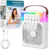 MIKANIX Portable Mini Air Cooler for Room Cooling | USB Personal AC Fan with 3 Speeds, 3 Mist Modes, 7 Color LED Light & Time