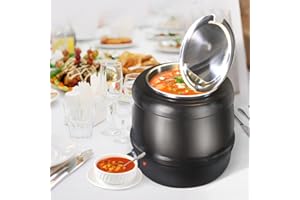 EASYROSE 10L Electric Soup Kettle Commercial Soup Warmer with Hinged Lid and Detachable Stainless Steel Pot, Food Warmer for Parties, Buffet