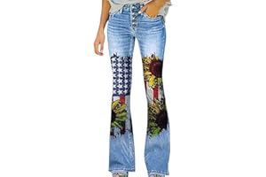 EODJXIO Pantaloni Neri Donna Vita Alta Elasticizzati Pantaloni Casual da Donna con Stampa Denim Svasata Effetto Bootcut. Jeans in Denim con Stampa Floreale Calzoncini Cotone