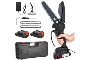 YKGUTILU Mini Motosega a Batteria per Potatura, motosega a batteria 21V 6 pollici, motosega elettrica portatile con 2 batterie e 2 catene per il taglio del legno e la potatura del giardino