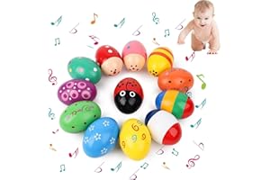 BEHONE Huevos de sonajero para bebé, 12 unidades de maracas de madera, huevos de Pascua, maracas y cascabeles para niños, fiestas y escuelas