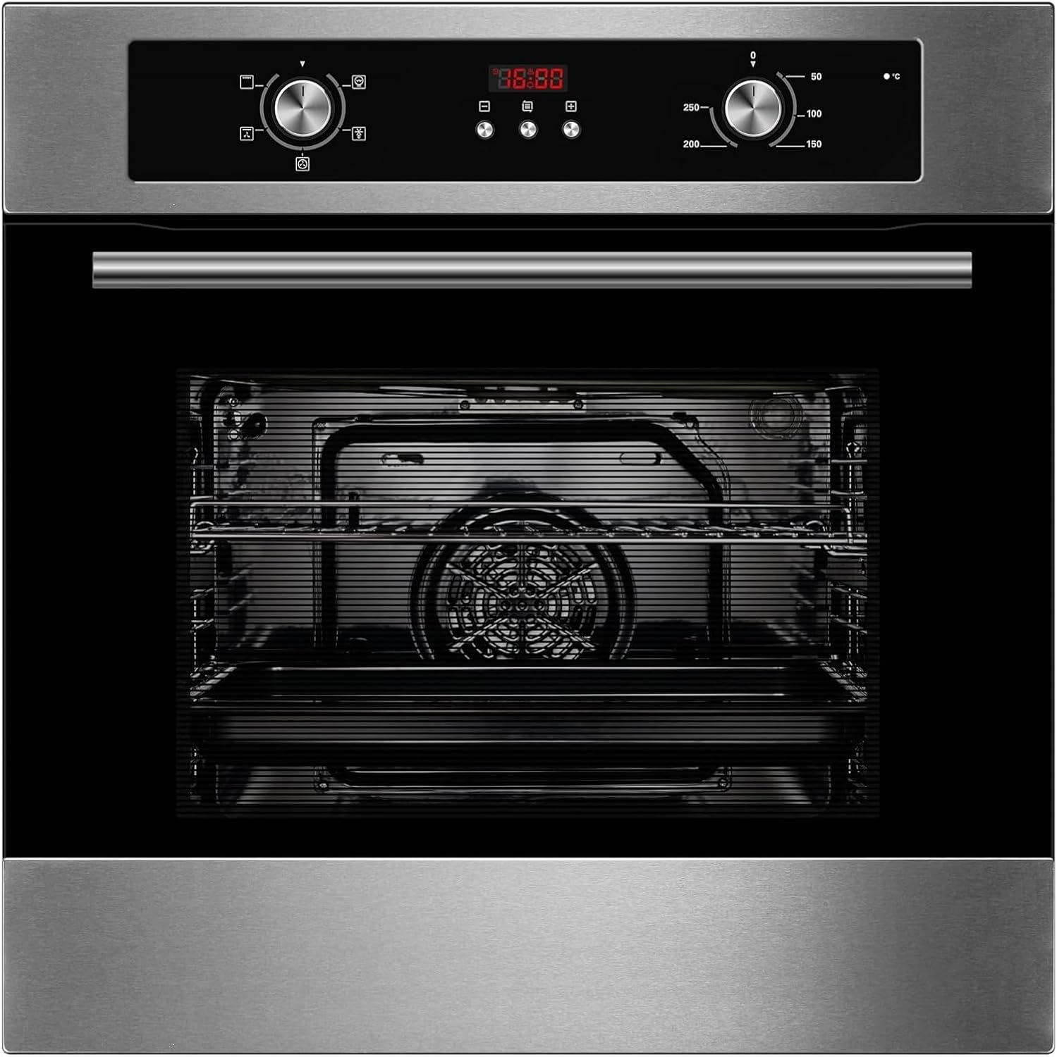 Cookology COF605S 60cm 65 Litre Capacity, Installed Built In Electric Fan Oven, Integrated Single Fan Oven with Mechanical Dial Timer and Grill - in Stainless Steel