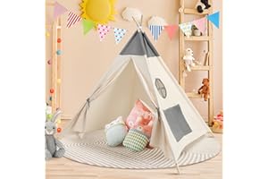Pamatio Kindertipi Zelt für Kinder, Tipi Kinderzelt, Kinderzelt für drinnen, Kindertipi Spielzelt, Spielzelt Kinder, Kinderzimmer Deko Beige