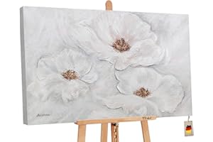 YS-Art Abstrakt Acryl Gemälde auf Leinwand Zärtlichkeit handgemalt Wandbilder Wohnzimmer modern Wohndekor Design Bild grau Gold Blumen echte Kunst 120x80 cm