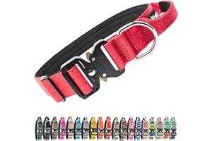 TSPRO Premium Hundehalsband mit Griff Dickes Verstellbares Taktisches Hundehalsband Schwere Ausführung Schnellverschluss Metallschnalle für Mittelgroße bis Große Hunde (Rot L)