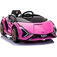DERAK Electric Car Ride On Car Kids Sian FKP 37 Officially Licensed 12V Remote Eva Leather Upgraded PINK