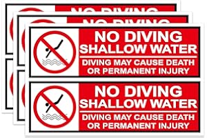 POP RESIN No Diving Stickers Labels Shallow Water 3 x 10 Inch NO DIVING Adhesive Swimming Pool Safety Warning Caution Stickers Pool Signs Decor 6 Pc