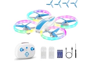 Dacene Dron para Niños con 5 Modes de Luces LED, Mini Drones Quadcopter RC para Principiantes, Retención de Altitud/360 Flip/3 Velocidades, Juguetes Regalos para Niños Niñas 8+ Años (Azul)