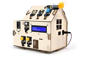 KEYESTUDIO Smart Home Starter Kit för Arduino ESP32 och Python, elektronik hem automatisering kodningskit, elteknikkit, trähu