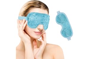 CAM2 Maska na oczy chłodząca, zimna maska na oczy do twarzy, maska na oczy wielokrotnego użytku z żelowymi perłami, maska chłodząca, żelowa maska pod oczy (niebieska)