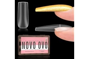 NOVO OVO Wstępnie zaprojektowane długie kwadratowe tipsy do paznokci Apex, pełne pokrycie akrylowe prasy wirusowe, wstępnie nałożony podkład i lakier bazowy, bardzo grube, natychmiastowe, matowe, sztuczne