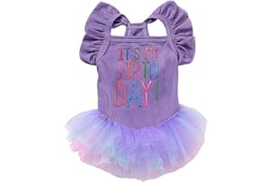 Yaopelky Dog Birthday Dress It's My Birthday Dog Dress Small Doggy Girl's Tutu Dresses Ruffle Sleeless Puppy Clothes Tulle Lace Skirt Pet Costume Cat Outfits (Purple, M)