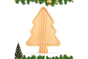 TJ POP Vassoio da portata di Natale, in legno, con albero di Natale, tagliere per salumi, piatti da portata in legno, decorazioni per la tavola per feste di Natale