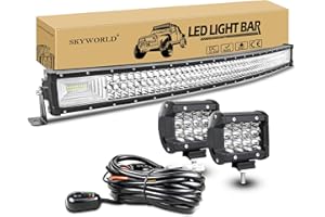 SKYWORLD 42 pouces 107 cm 540W Barre Led Incurvé avec faisceau de câblage kit et 2pcs 10 cm 36W Spot Phare de Travail Led Rampe Bar pour 4x4 Offroad Voiture Véhicule Camion Tracteur Quad Bateau