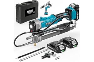 Seesii Innovadora Engrasadora Bateria 2 en 1: Kit de Pistola Engrasadora de 5,3 oz/min 12000 PSI de Alta Eficiencia con 2 * Baterías de 2,0Ah y Cargador, Pistola de Engrasar Fácil de Usar