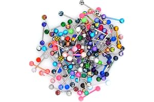 OUFER 100PCS Lot Piercing Langue Acier Chirurgical 316L avec Boule Acrylique Piercing a la Langue Piercing Barbell Barre de Langue Ensemble 14G Couleurs Aléatoires