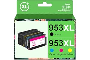 Gureef 953XL Ink Cartridges Multipack for HP 953 953XL Ink Cartridges for HP Officejet Pro 7720 7740 8710 8715 8720 8730 8210 8716 8719 7730 8218 8718 8725 8728 8740 (Black Cyan Magenta Yellow)