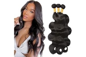 Creuost Body Wave Human Hair Bundles Weave 3 Bundles Total 300g Parrucca Donna Capelli Veri Umani #1B Natual Black Color Glueless Brazilian Virgin Hair With Baby Hair 14 16 18 Pollice