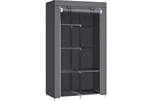 SONGMICS Fabric Wardrobe, Clothes Storage Organiser, 6 Shelves, 1 Hanging Rail, Non-Woven Fabric, Metal Frame, 45 x 88 x 168 cm, for Bedroom, Dressing Room, Grey RYG84G