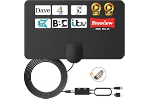 TRAVEL PACKAGING CUBE TV Aerial - Digital TV Aerial Indoor 250+ Miles Long Range - Amplified HD TV Antenna Indoor for Freeview TV Support 4K 1080P Local Channels with Booster & 16.4 ft Coax Cable