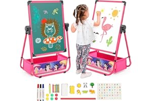 ‎MAYCOLY Maycoly Kinder Staffelei Faltbare Doppelseitiges Whiteboard und Kreidetafel Eisenhaltig Kunst Staffelei Höhenverstellbar mit Aufkleber Malzubehör Ablageschale für Mädchen Jungen ab 3 Jahre