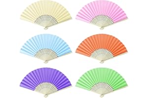 Artomnivera Hand Fan Folding 6 PCS Set, Handmade Bamboo Paper Fans in 6 Colors (Purple, Blue, Yellow, Green, Orange, Pink) for Wedding Decor, Photo Props, Party Favors, Performance, Home Decoration