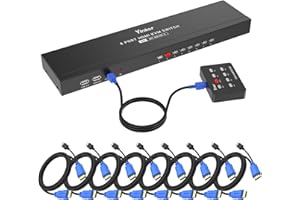 Switch KVM HDMI a 8 porte, Yinker 4K a 30 Hz USB HDMI rack console KVM 8 in 1 Out w/9 cavi 4 hub USB 2.0 selettore desktop telecomando IR e orecchie