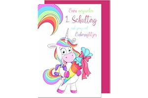 ‎EDITION SEIDEL Edition Seidel Premium Glückwunschkarte zur Einschulung mit Umschlag. Einschulungskarte Karte Grusskarte Kind Mädchen Einhorn Schulanfang (ES119 SW022)