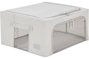 Periea ‘Beau’ Folding Collapsible Stackable Fabric Home Storage Boxes with Steel Frames (Grey, Medium)