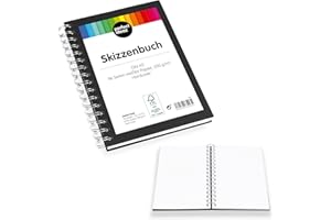 perfect ideaz Libro per Schizzi DIN-A5 da 96 Pagine (48 Fogli), Blocchetto da Disegno Professionale, Hard Cover in Nero, con Spirale ad Anelli & Carta in Bianco, 200 g, Libro Nero Vuoto per disegnare