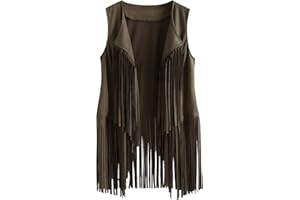 Liebeimmer Veste classique en cuir de cowboy pour femme - Style années 70 - Style vintage - Avec franges - Sans manches