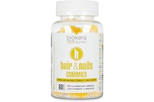 SALERM - Hair & Nails Gummies - Bote de 60 Gominolas - Biokera Natura Vitamins - Gominolas para el Pelo y Uñas - con 9 Vitaminas y 3 Minerales - Sin Lactosa - Sin Gluten - Sabor Plátano