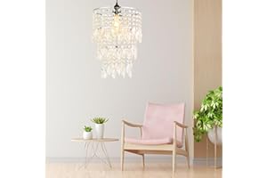 Hi-ERA Lamp Shades Ceiling, Acrylic Light Shade, Ceiling Light Shade Faux Chandelier for Bedroom, Beaded Lampshade Height 36cm, 3 Tiers, Clear